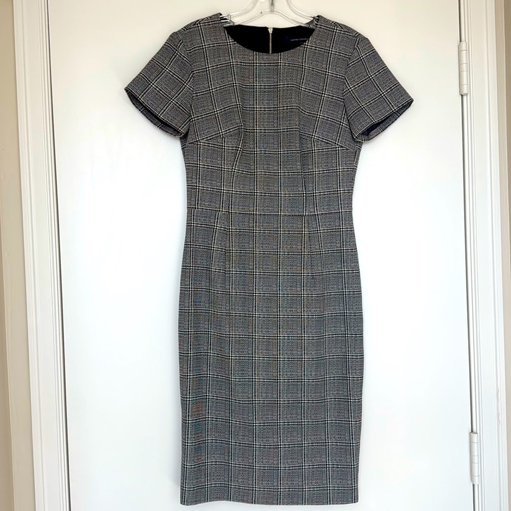 French connection career pencil dress plaid academia size 6